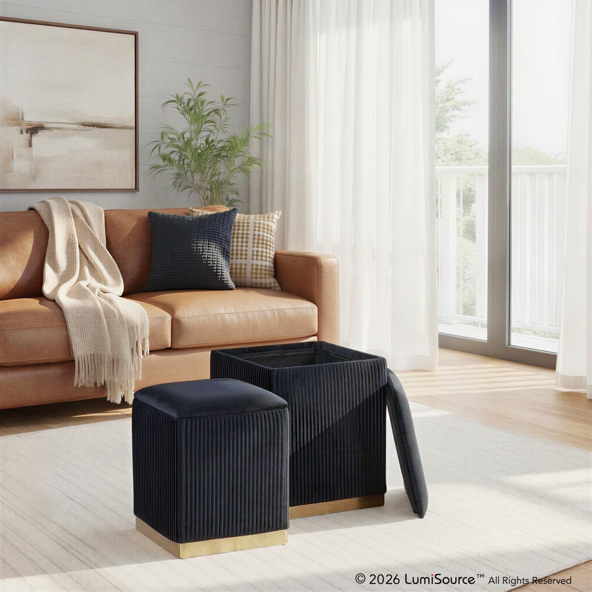 Marla Square Nesting Pleated Ottoman Set